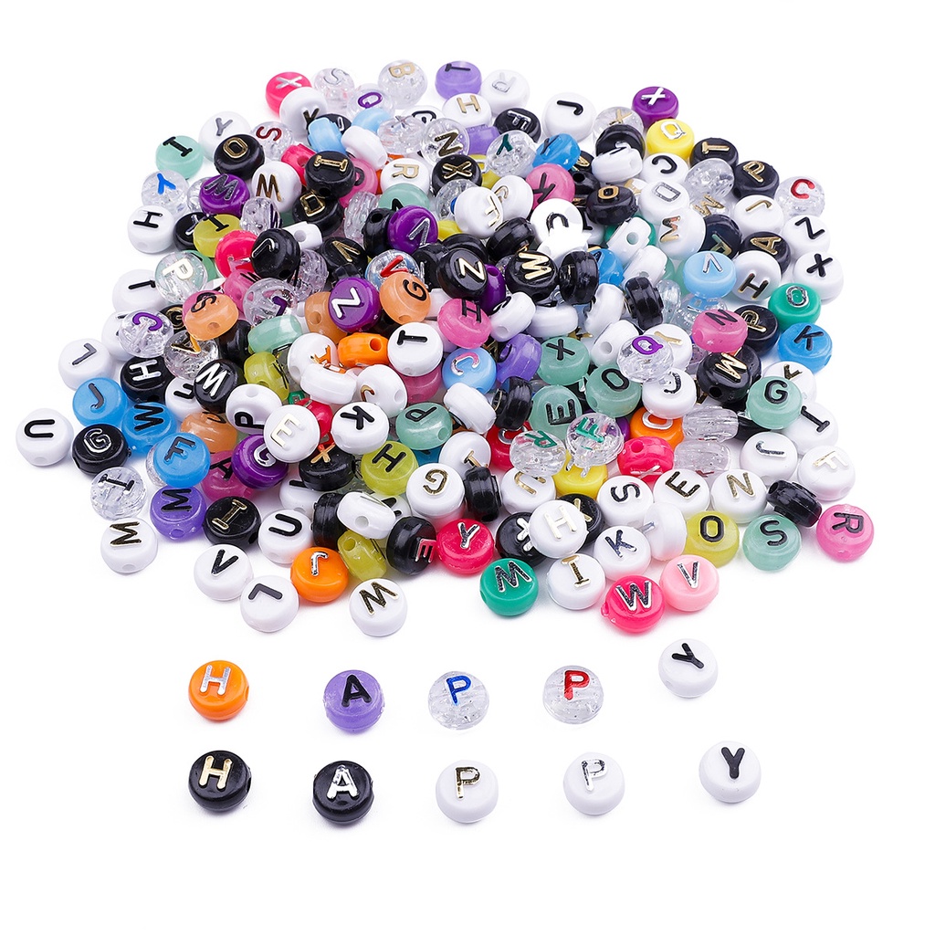 50 Pcs Manik-Manik Bentuk Bulat Motif Huruf Alfabet Bahan Akrilik Ukuran 6MM Untuk Membuat Perhiasan 4.9