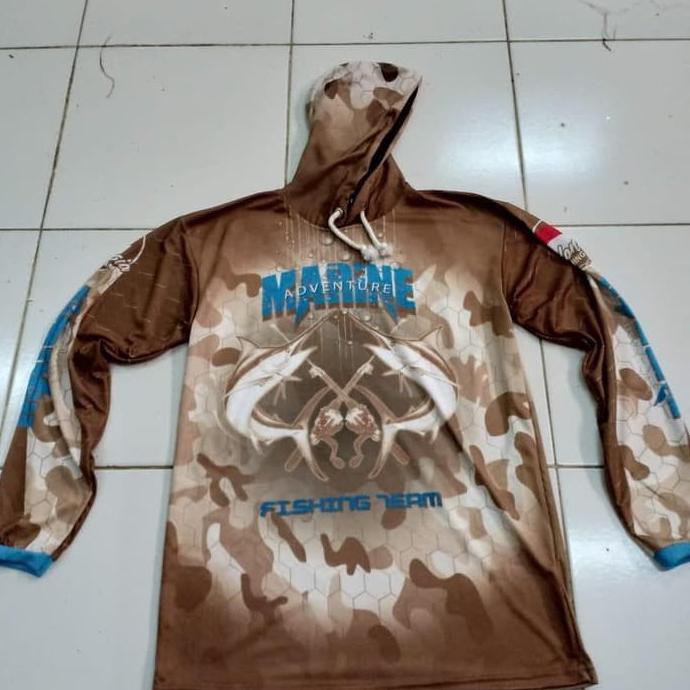 KAOS JERSEY MANCING-BAJU KAOS MANCING BERTOPI MARINE COKLAT GRADE ORI -gallspt