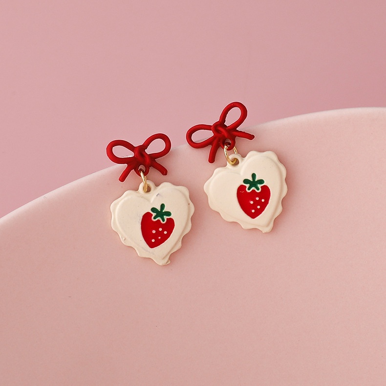 Strawberry cinta hati anting-anting wanita musim panas hipster s perak stud anting-anting sederhana