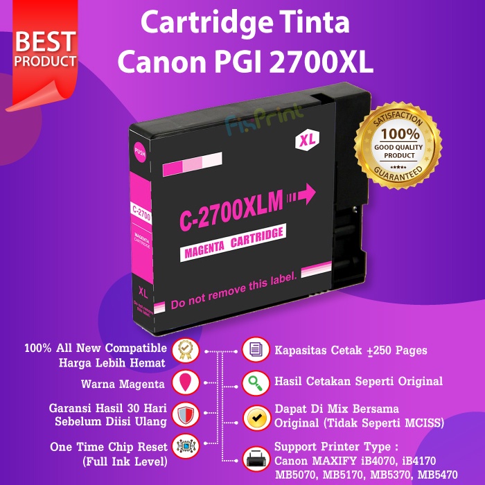 Cartridge Tinta Compatible PGI 2700XL PGI2700 XL Black Cyan Magenta Yellow For Printer Canon IB4070 IB4170 MB5070 MB5170 MB5370 MB5470