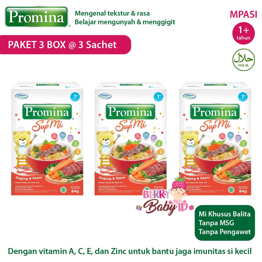 Promina Paket 3 Pak Sup Mi Ayam Sayur &amp; Daging Sayur MPASI Makanan Bayi 12m+ Berry Mart