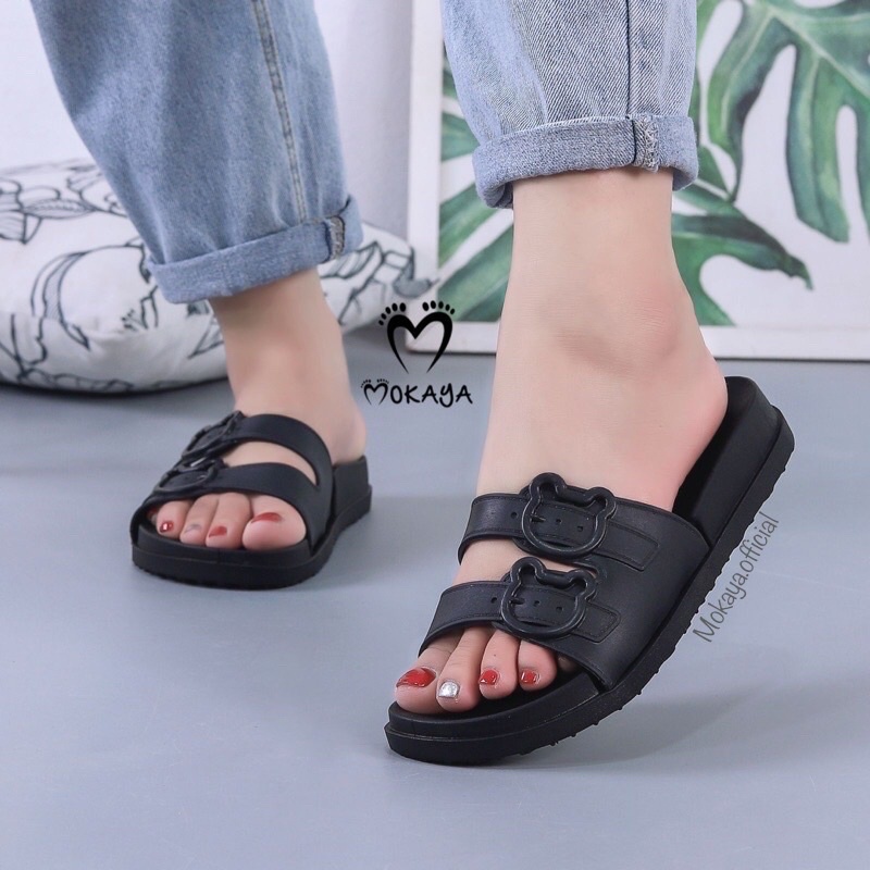 [SUPER BEST SELLER] Sandal slop gesper Bear Import Mokaya size 37/41 ( 420-2 / ST-2022-L-74 )-Hitam