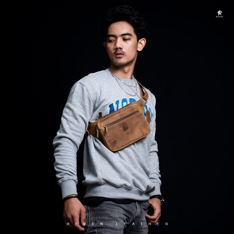 REVEN LEATHER - Tas Selempang Pria Kulit Asli / Waistbag Pria Kulit Asli Hazar Bag