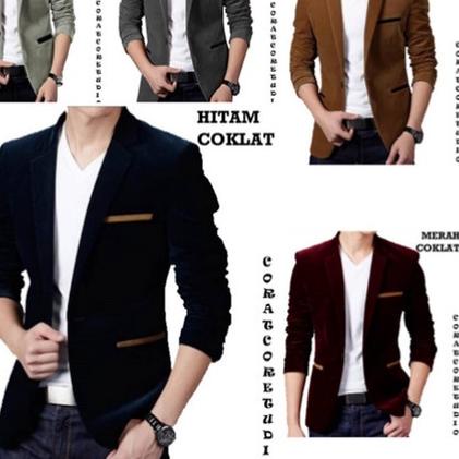 ♥ 19 WARNA Jas Blazer Pria Cowok Laki Polos Kantor Kerja Saku HITAM ABU BIRU MERAH HIJAU COKLAT SUSU