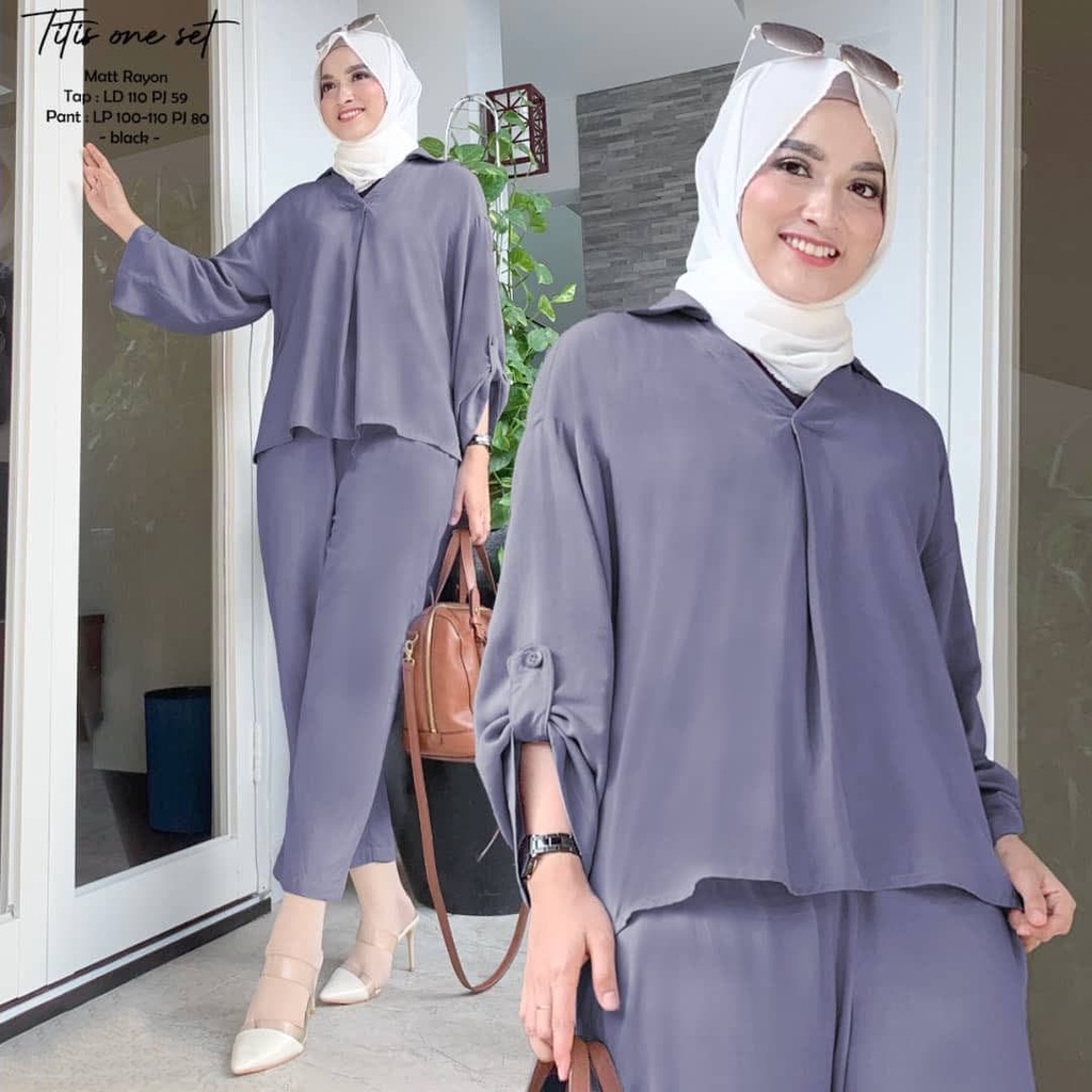 TITIS ONE SET IK Bahan KATUN RAYON DAPAT ATASAN+CELANA Baju Satu Set Cewek Setelan Baju dan Celana Setelan Wanita Terbaru 2022 Kekinian Setelan Rayon Polos Remaja