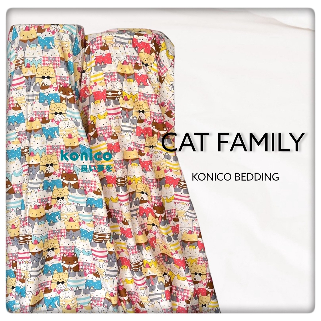 KONICO Bahan Kain Sprei Bahan MIKROTEX Motif CAT FAMILY anak Meteran (kain meteran)