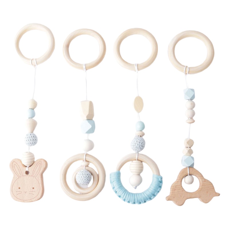 Mary 4pcs / Set Mainan Rattle Teether Ring Kayu Untuk Bayi Newborn