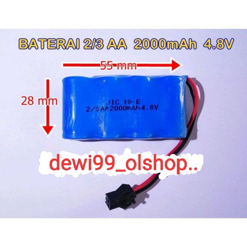 Baterai Cas Rakit 2/3 AA ni.cd 2000mah buat mainan mobil remot konterol 4.8V