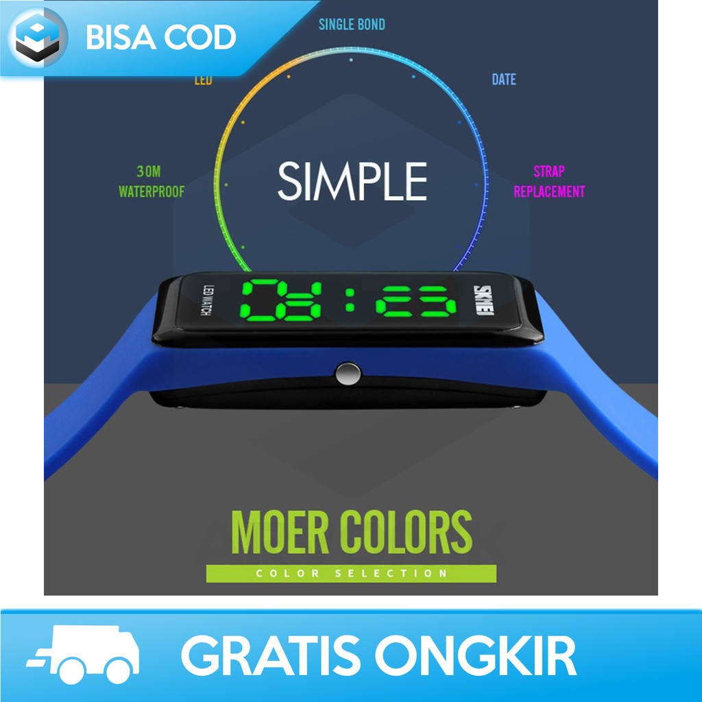 JAM TANGAN PRIA DIGITAL LED WRISTBAND ANTI AIR ORI SKMEI 1265A MURAH