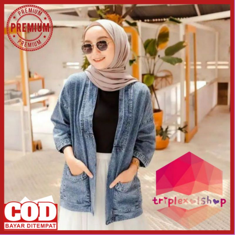 XXX Cardigan Wanita Murah Berkualitas Outer Jins Cewek Kasual Kekinian Outer Saku Jeans Wanita Cardi