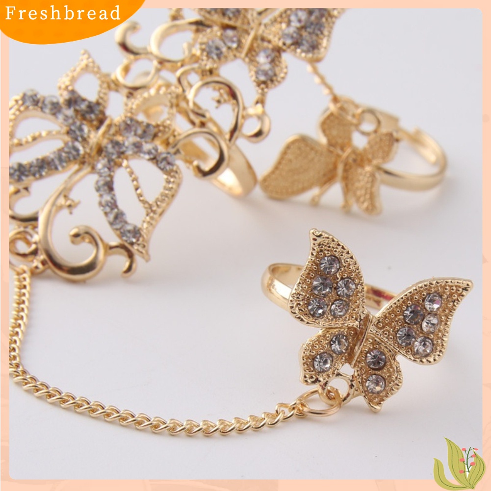 [TERLARIS]Fashion Rhinestone Hollowed Butterfly Link Finger Ring Adjustable Women Jewelry