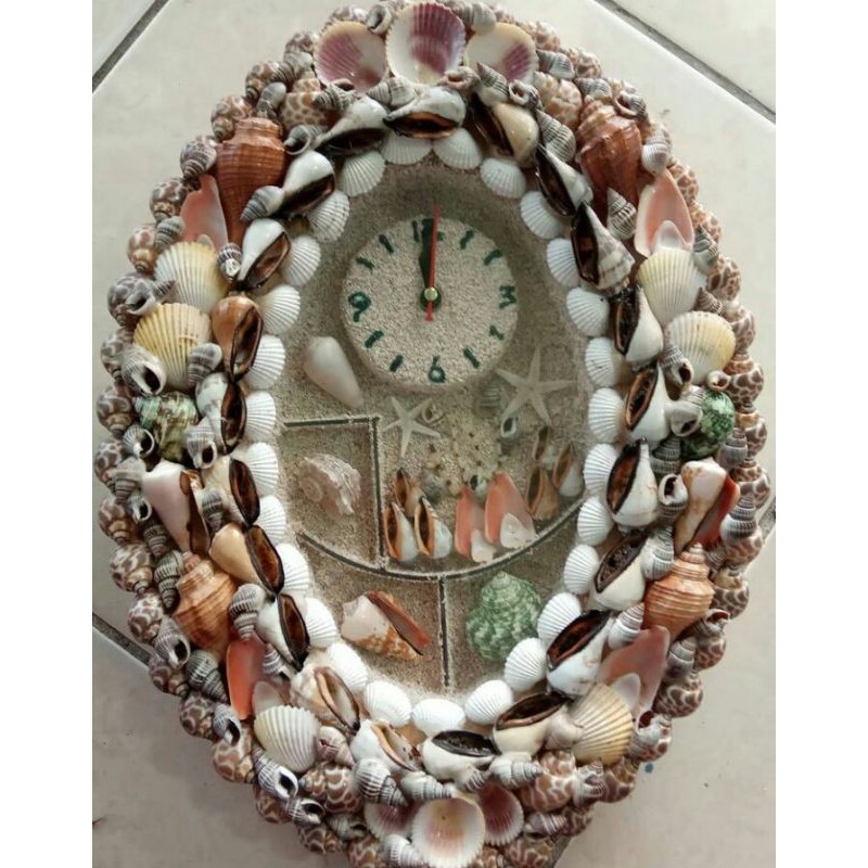 jam oval ukuran besar, souvernir kerajinan kerang