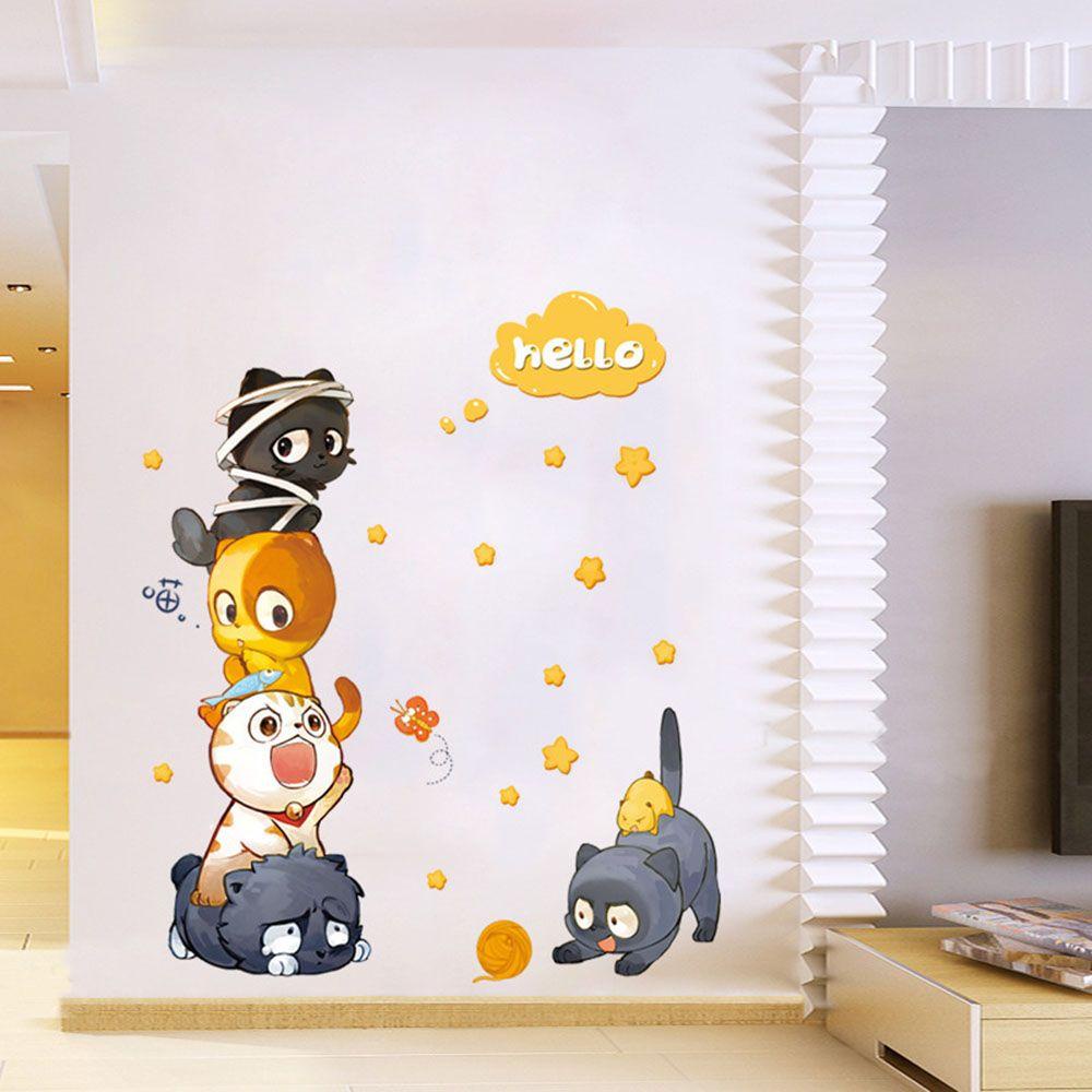 Solighter Pintu Decals DIY Kucing Mural Lemari Menghiasi Nursery Ornamen Pola Kartun Hewan