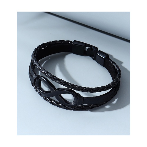 LRC Gelang Tangan Fashion Black Leather Braided Geometric Mens Y65193