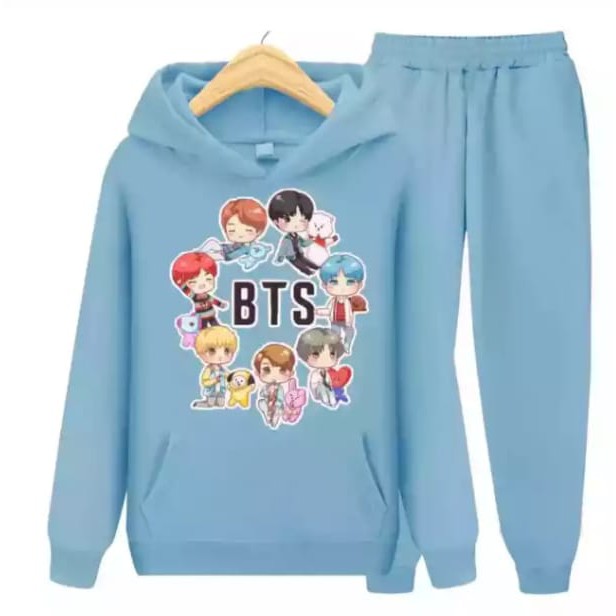 SETELAN HOODIE BTS ANAK CEWEK / SETELAN SWEATER BTS KOREA BT21 1-5 TAHUN TERBARU