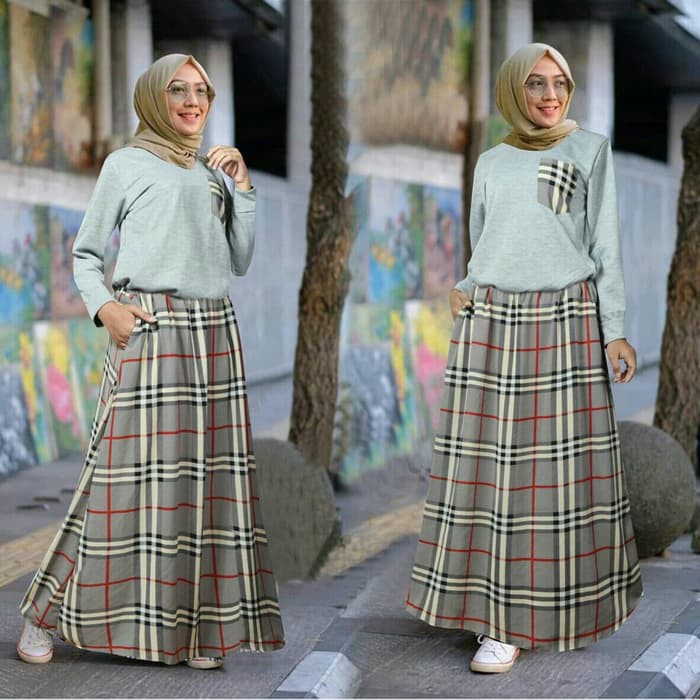 Kotaka Real Picture Setelan Rok Wanita Muslim Remaja Linen Fashi O5295M  Burberry Babyterry