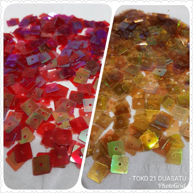 (Pon) Manik payet ramboci kotak 8 mili pelangi AB kilap untuk payet baju dan kerajinan tangan diy