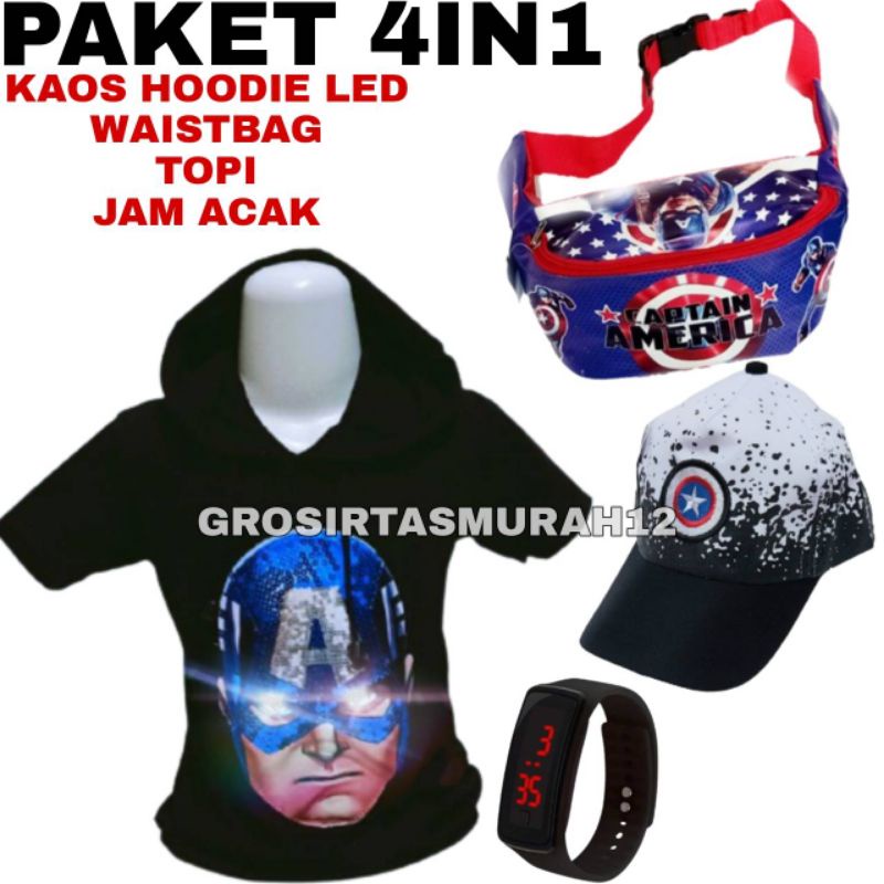 Baju anak led hoodie karakter  gratis tas selempang jam topi bordir