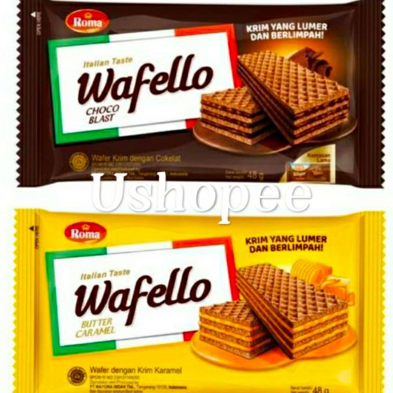 

Wafello cokelat/karamel Roma biskuit isi 5 pcs @48g