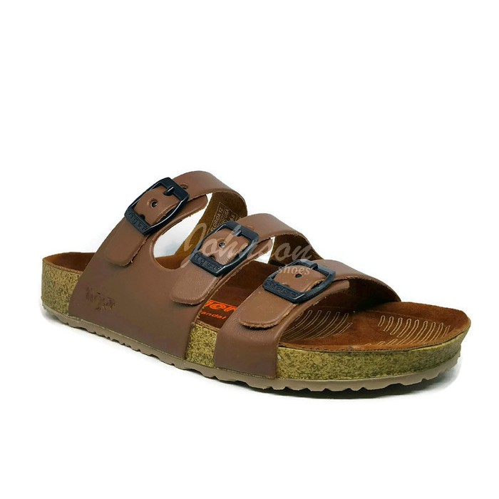 Sendal / Sandal Footbed Kulit Casual Pria TIGER - FLORIDA 12 Brown 100% ORIGINAL