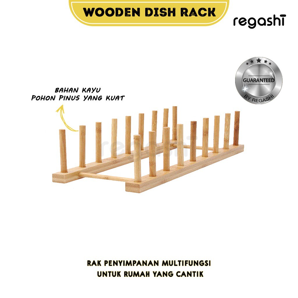 Regashi Rak Piring Kayu | Mini Serbaguna Wooden Dish Rack | Penyimpanan Piring Gelas Rak Dapur Elega