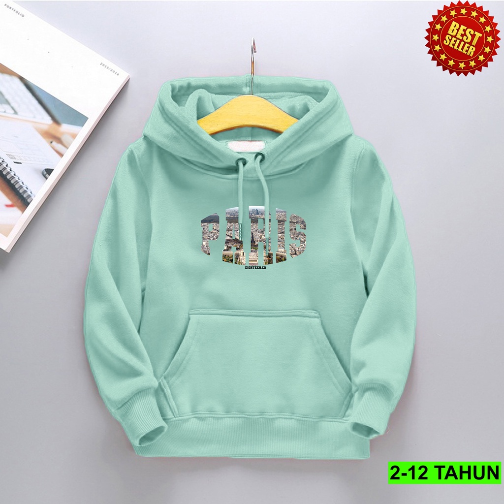 Hoodie PARIS Anak Laki Laki Perempuan / Jaket Anak BEST SELLER  Anak Usia 2 - 12 Tahun / Sweater PARIS TERBARU Anak Cewek Cowok  Switer Distro Bisa COD