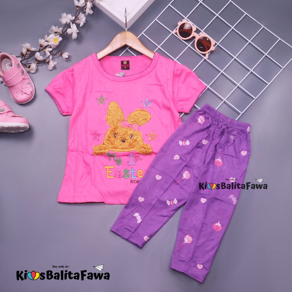 (2-8 Tahun) Setelan Olivia / Ekspor Quality - Baju Anak Perempuan Kaos Lengan Pendek Celana Panjang