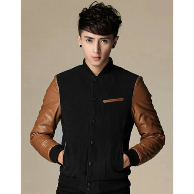 Jaket semi baseball - jaket kulit sintetis pria + jaket baseball varsity