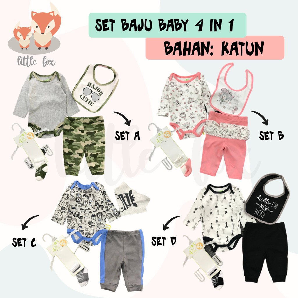 [ IMPORT] SETELAN PREMIUM BAJU BABY / BAYI 1 SET ISI 4 JUMPER BAYI SET ISI 4 / ROMPER BABY KATUN