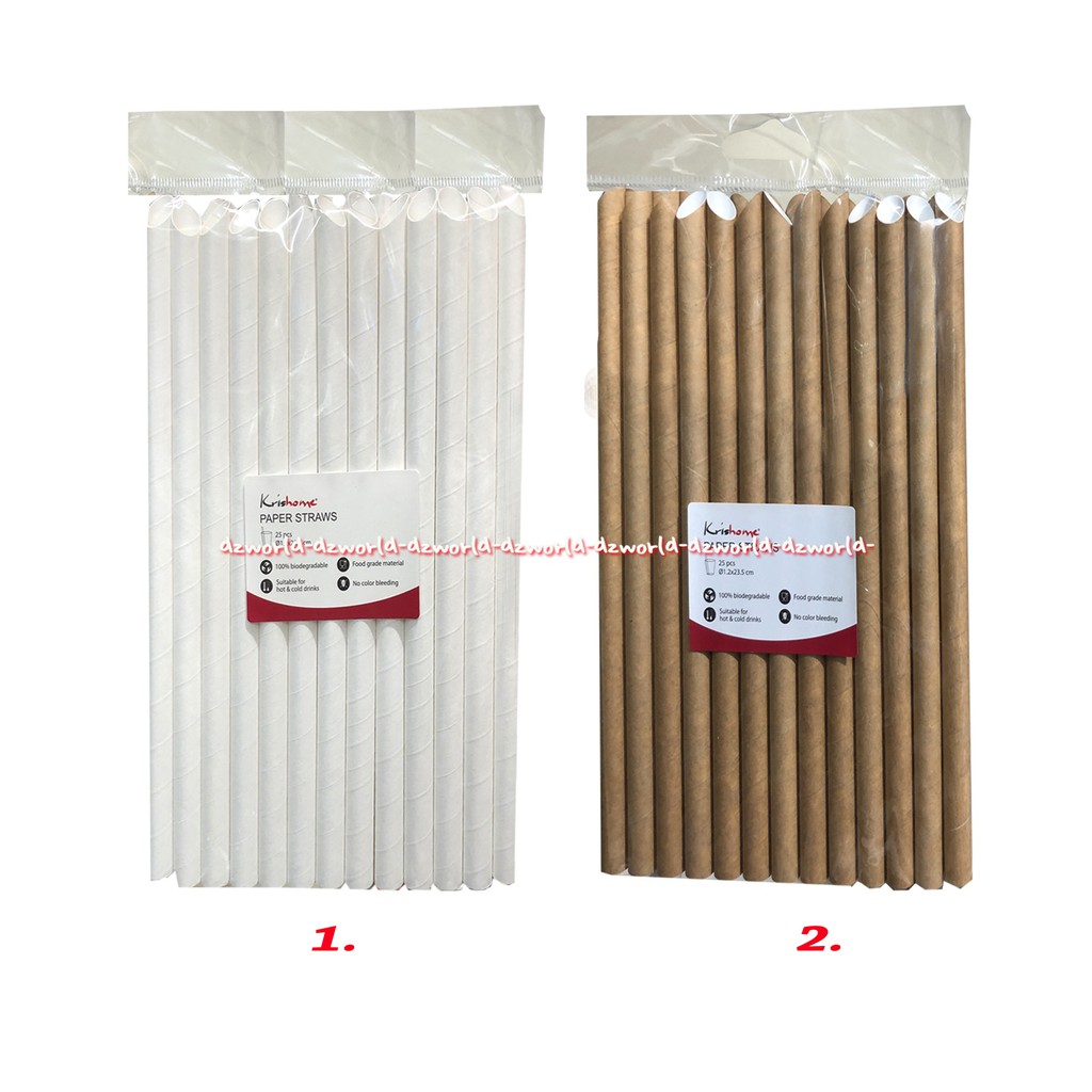 Krishome Paper Straws Bg 25Pcs Biodegradable Hot Cold Sedotan Kertas Besar Untuk Bubble