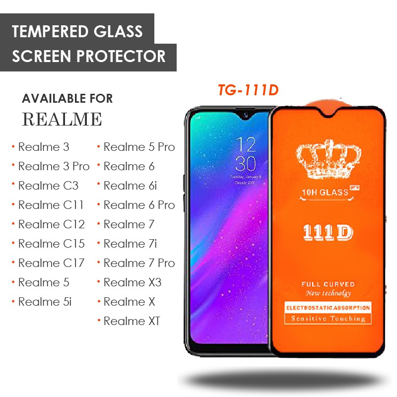 TEMPERED GLASS 111D REALME 3, 3PRO, C3, C11, C17, REALME 7i, REALME X