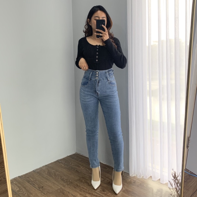 [LUXE.DLABEL]-D42 Skinny jeans | Highwaist Skinny Jeans Celana panjang wanita jeans karet import premium