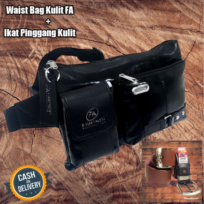 FA Waist bag tas selempang pria plus ikat pinggang kulit