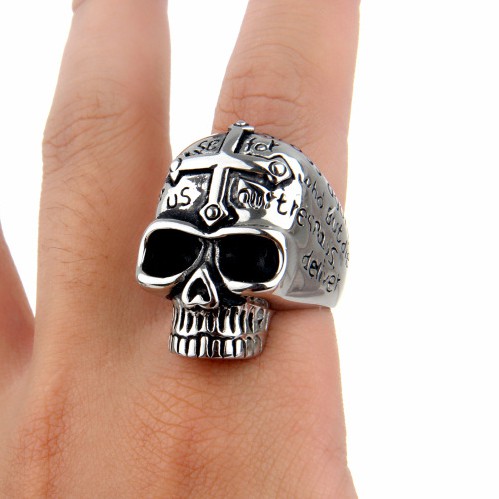 SEUSUK  Cincin Motif Tengkorak Gaya Gothic Punk Warna Hitam / Gold untuk Pria