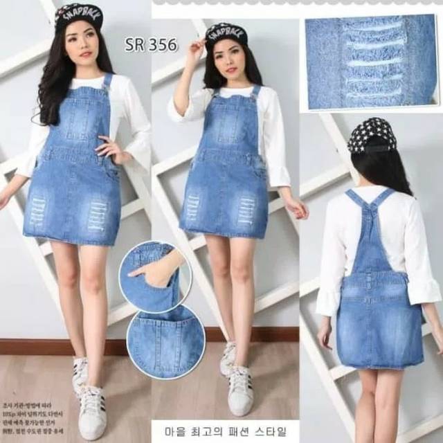 Baju rok kodok pendek jumpsuit pendek jeans ori sobek ripped