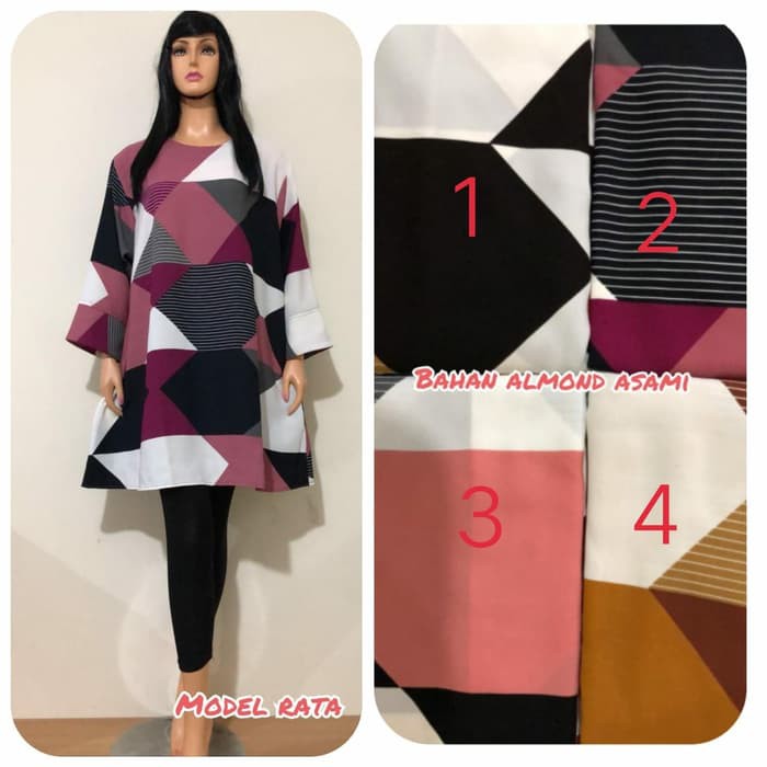zemira tunik rata jumbo almond asami