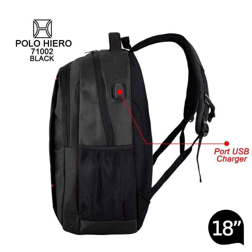 Tas Ransel Polo Hiero 71002 New Arrival [Tas Sekolah/Tas Kuliah /Tas Kerja] Free Kabel USB Extension