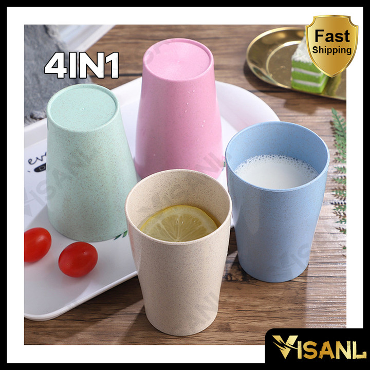 4IN1 Gelas Wheatstraw Cangkir Plastik Cup Warna Warni Wheat Water Fashion Water Toothbrush Cup