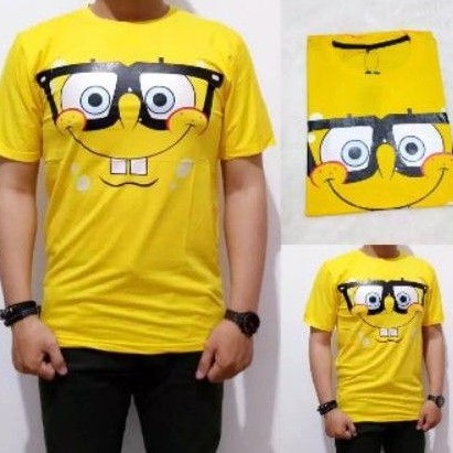 baju kaos distro terbaru kekinian pria wanita dewasa anak kartun anime Spongebob kacamata lucu keren