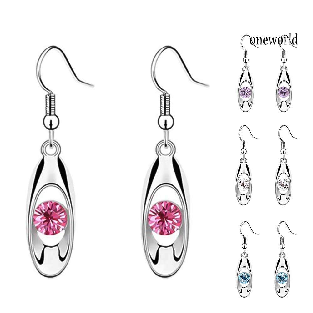 OW# Women Round Cut Rhinestone Inlaid Water Drop Dangle Hook Earrings Jewelry Gift