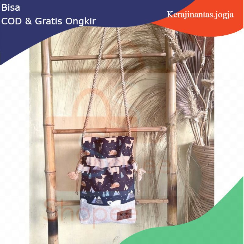 Sling bag serut kanvas kombinasi/Tas oleh2 jogja/Sling bag anak/Sling bag batik