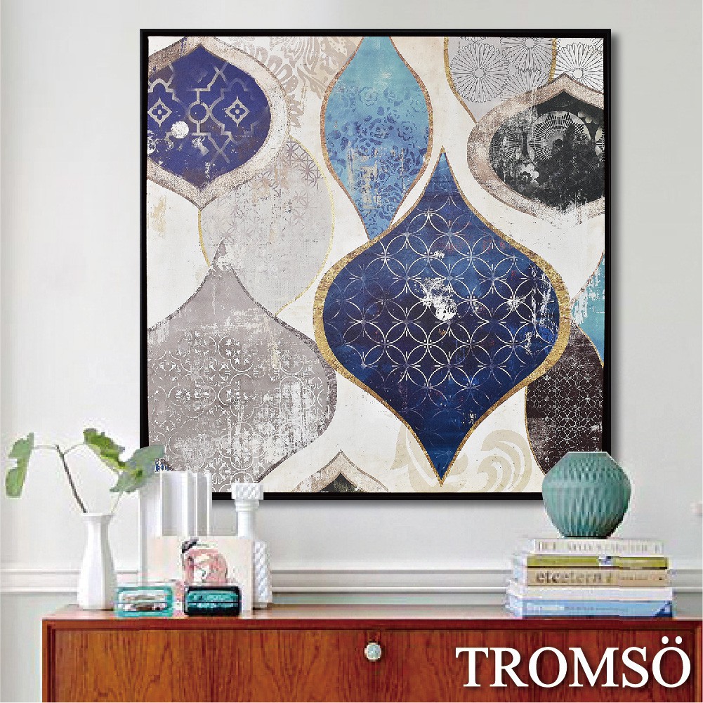 Lukisan Desain Abstrak Warna Biru Ukuran Besar