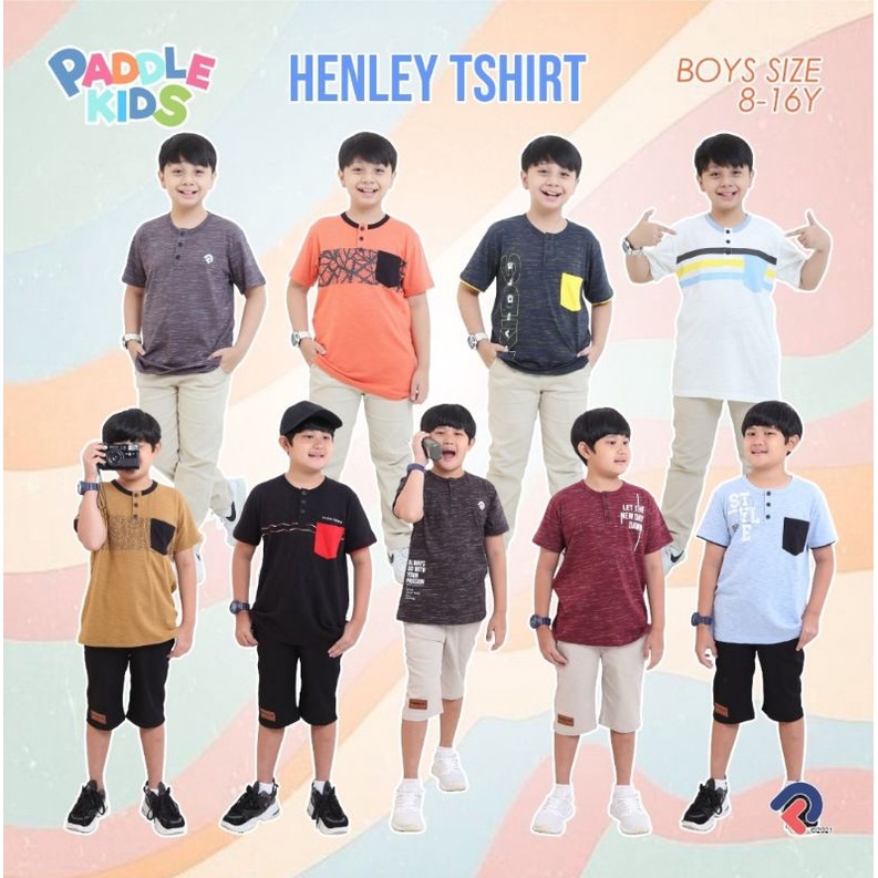 Kaos Polo kancing Anak 6-12 Tahun, Kaos Slub Henley