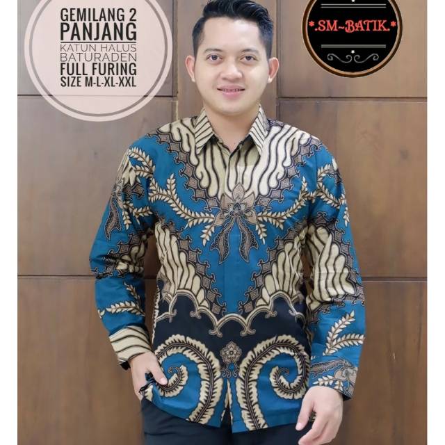 Kemeja Batik/Hem Batik Lengan Panjang GEMILANG Bahan Katun Halus Baturaden