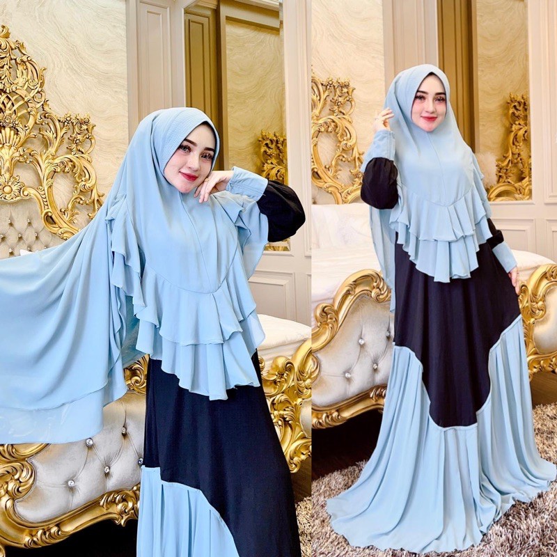 Gamis Syar'i Polos Biru kombi navy By Shellasaukia