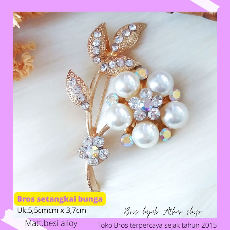 Athar shop COD Bros mutiara kristal fashion korea aksesoris fashion pin bros tuspin-Setangkai gold putih