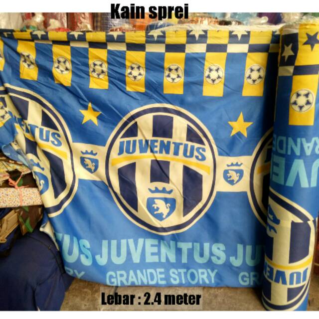 BAHAN KAIN SPREI MOTIF SEPAK BOLA JUVENTUS METERAN GULUNGAN MURAH / BAHAN KAIN SPREI MURAH