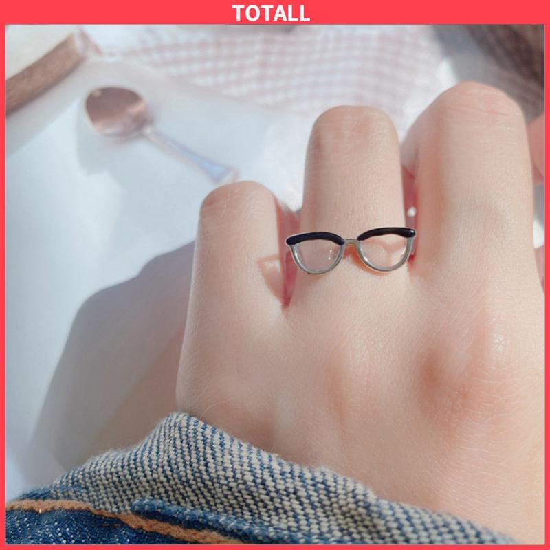 COD Cincin Model Terbuka Desain Kacamata Enamel Adjustable Untuk Wanita-Totall