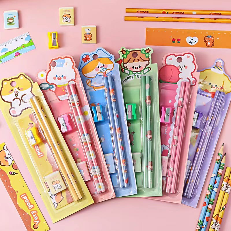 Tempat Pensil Bear Kotak Pensil SET Isi Stationery Alat Tulis Rautan