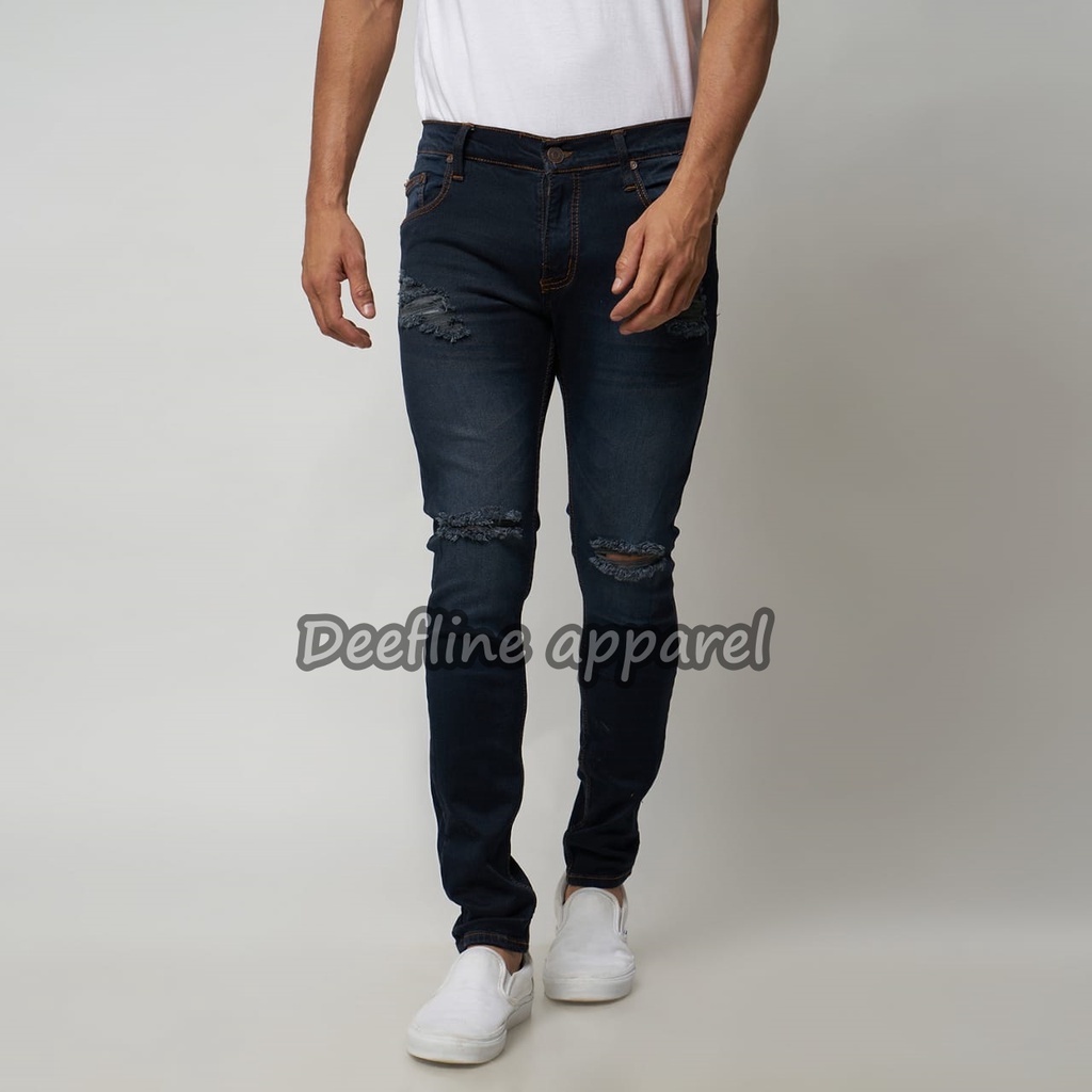 Deefline - Celana Jeans Pria Skinny Slimfit Ripped Jeans THINK BORWN